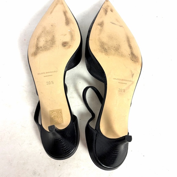 Club Monaco Black Leather Mules Slip On Embossed Crocodile Heels Size 39.5 Italy - Picture 7 of 12